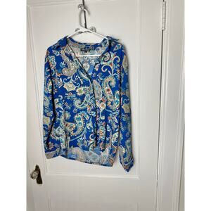 Tolani Blue Long Sleeve Button Down Blouse Top Boho Chic Fairycore Women's XS